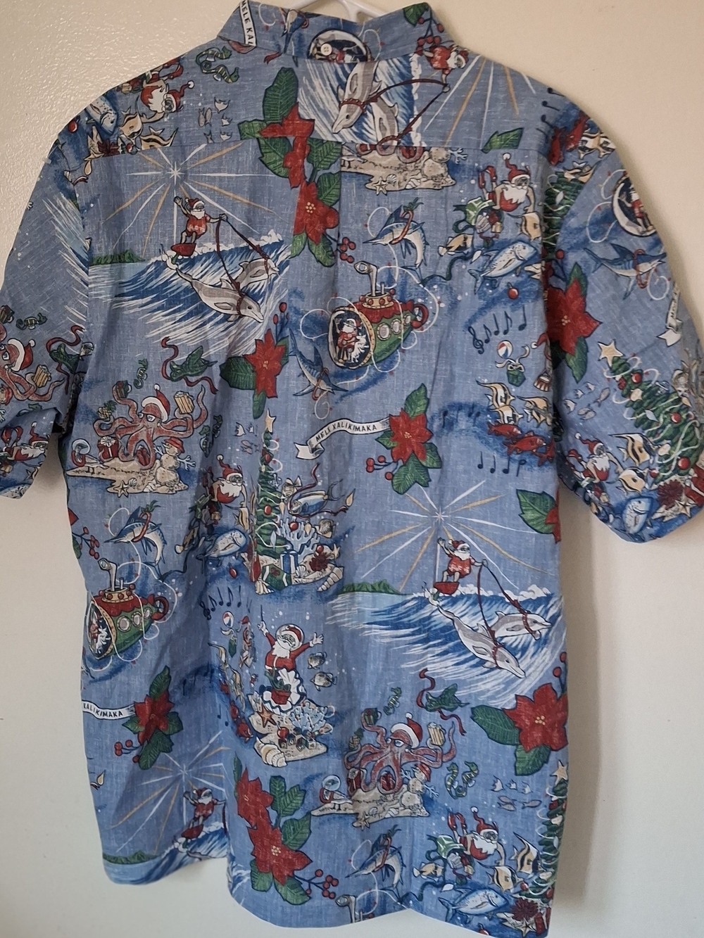 Reyn Spooner Men's "HAWAIIAN CHRISTMAS" 2024 MELE KALIKIMAKA TF Blue Shirt - Picture 2 of 7